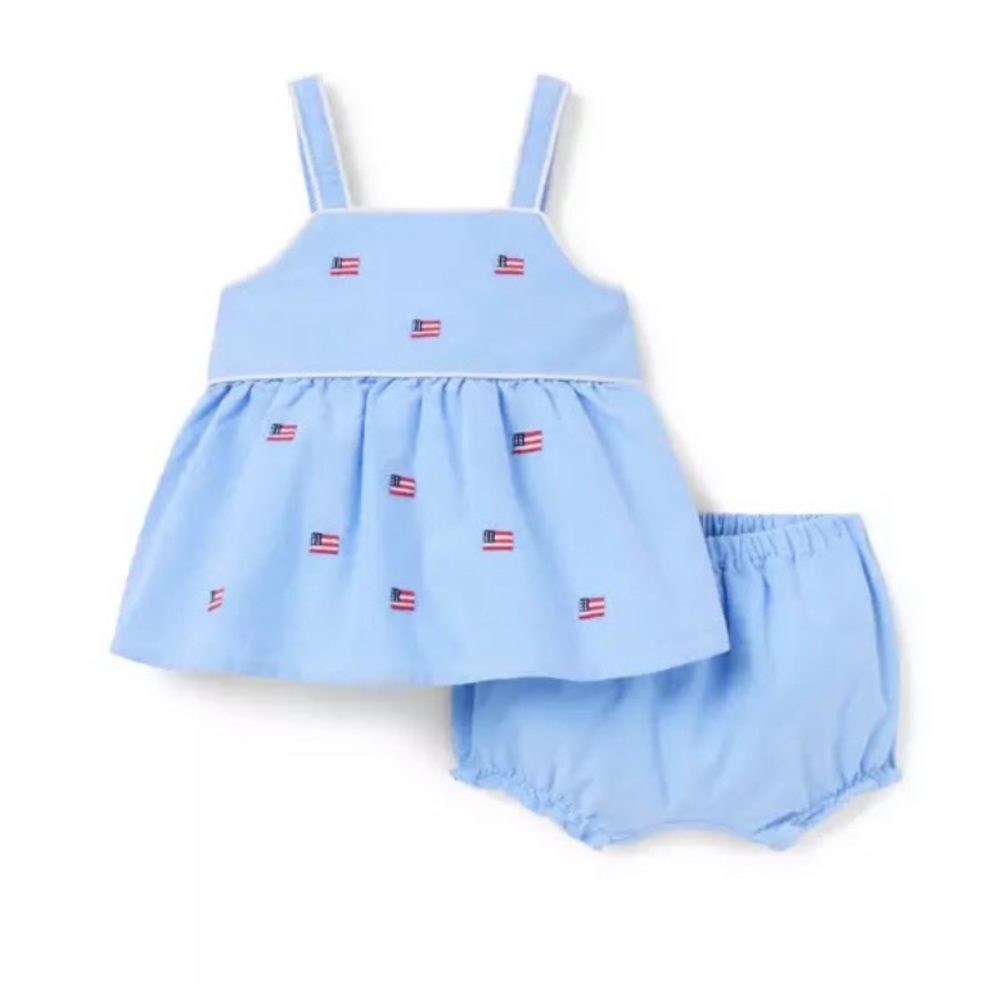 Janie and Jack baby embroidered flag matching set